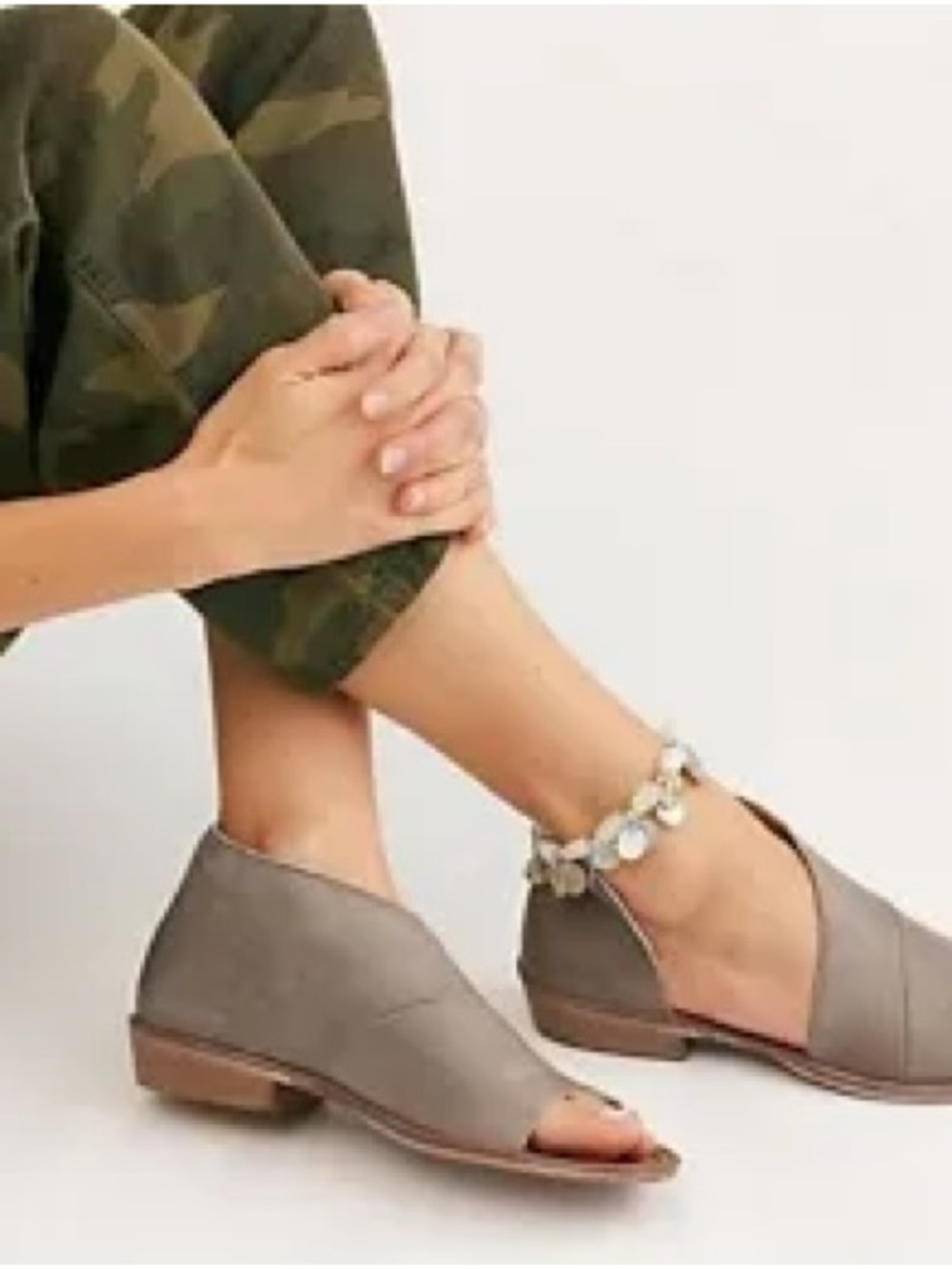 Free People Taupe Open-Toe Low Heel Mules